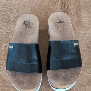 Reef Black Cork Slide Sandals